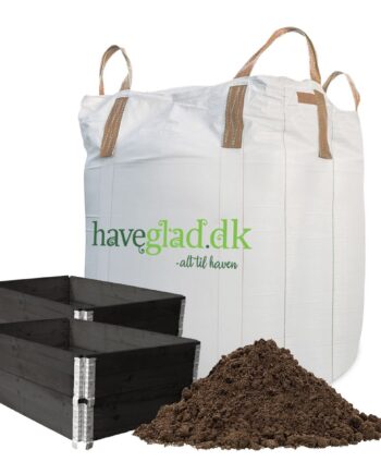 Pakke til 2 højbede med 4 pallerammer sort og 1 bigbag med HG højbedsmuld