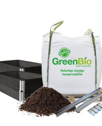 Pakke til 2 højbede med 4 sorte pallerammer + 2 sæt sneglekanter (højbedsmuld)