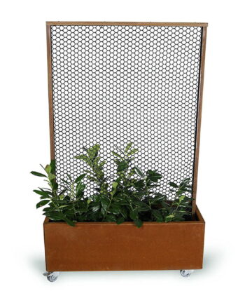 Land Modern - Mobil plantekasse med espalier - Cortenstål (ruster) - Med bund og hjul 180 cm