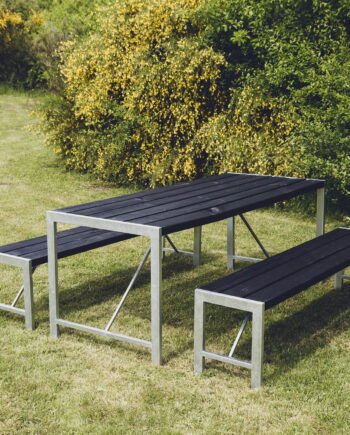 Havebord H-model, sort og med stel i galvaniseret stål