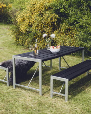 Bord og 2 bænke H-model, sort med og galvaniseret stel