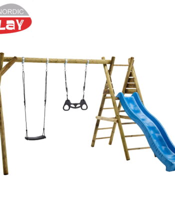 NORDIC PLAY Active gyngestativ 240 cm med platform m/1 sort gynge og 1 sort trapez inkl. blå rutsjebane