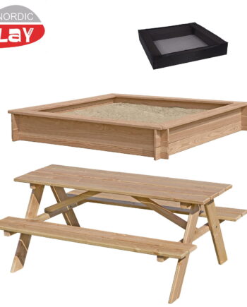 Sandkasse og børne bordbænkesæt inkl. sandkassenet