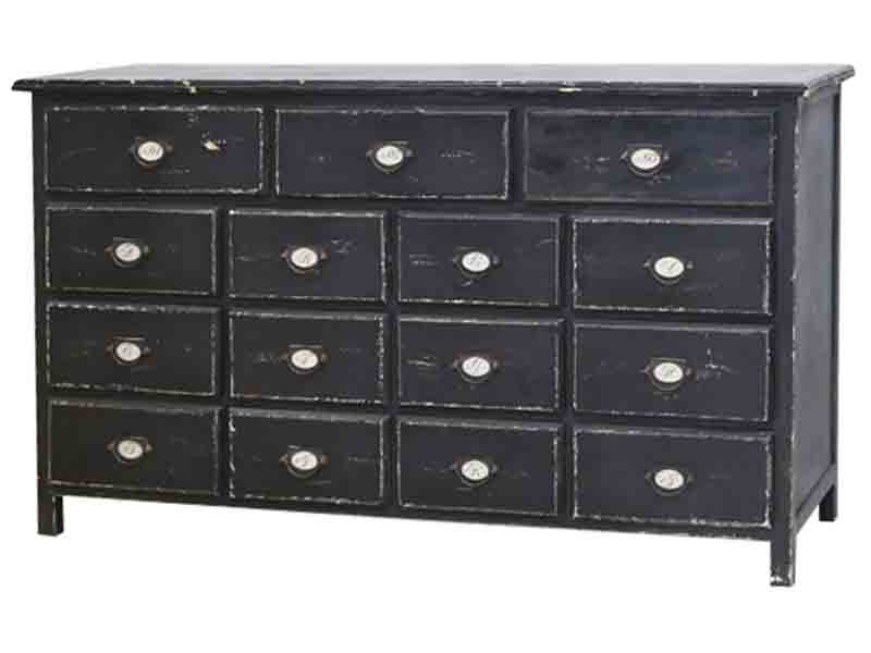 CHIC ANTIQUE KØBMANDSDISK M/15 SKUFFER ANTIK SORT - 152